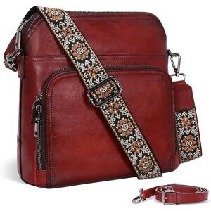 Women Wine Leather Imported Zipper Purse Crossbody Shoulder Bag